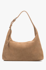 Pojemna beżowa shopperka damska z weluru naturalnego Estro ER00119537.
