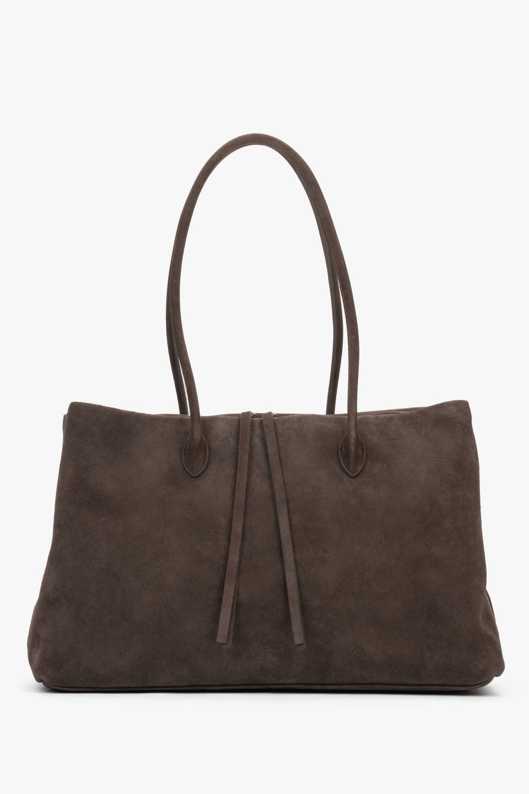 Pojemna ciemnobrązowa torba damska na ramię typu tote z weluru naturalnego Estro ER00119534.