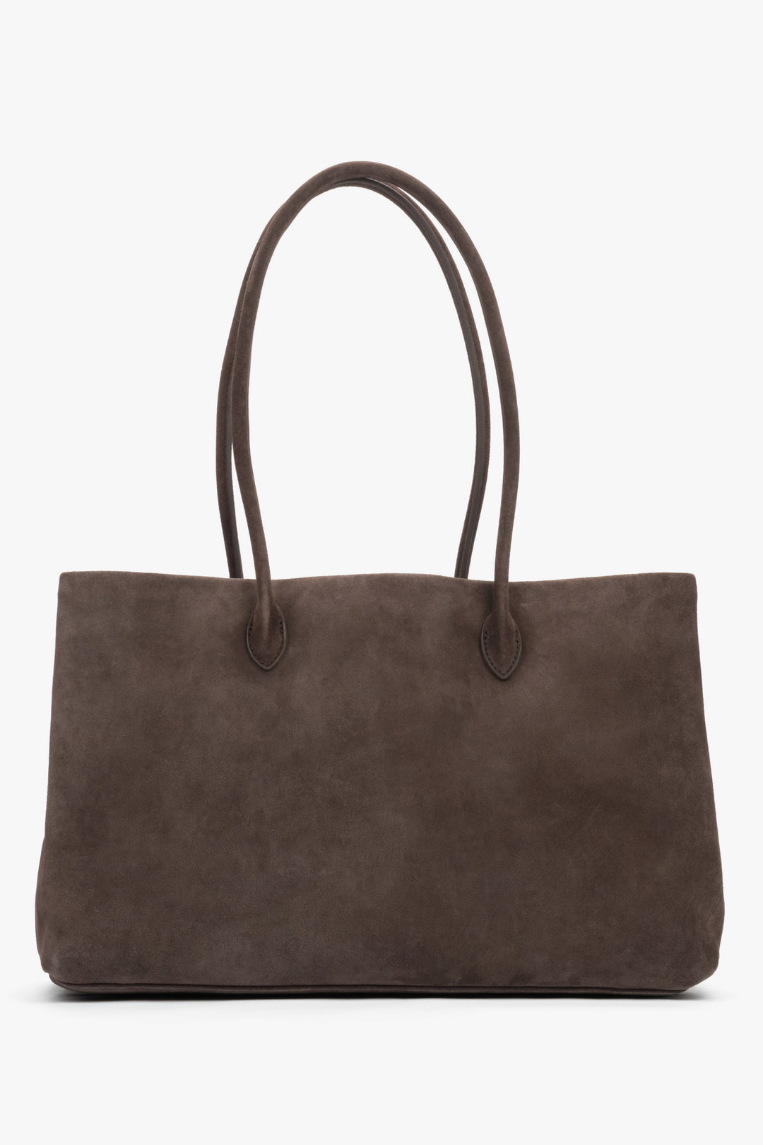 Torba damska na ramię typu tote, pojemna, ciemnobrązowa, z weluru naturalnego, Estro.