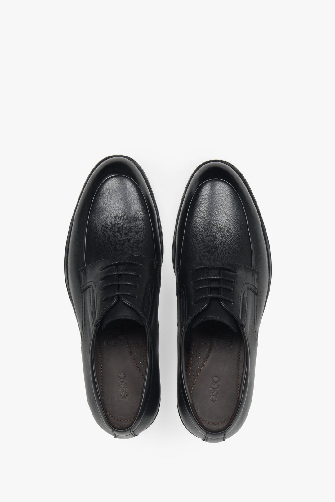 Półbuty męskie typu derby, czarne, ze skóry naturalnej, Estro.