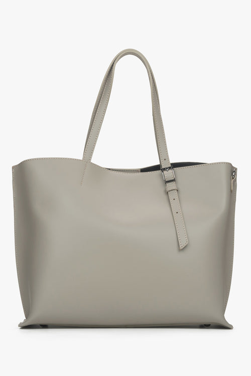 Beżowa torebka damska typu shopper z włoskiej skóry naturalnej Estro ER00115089
