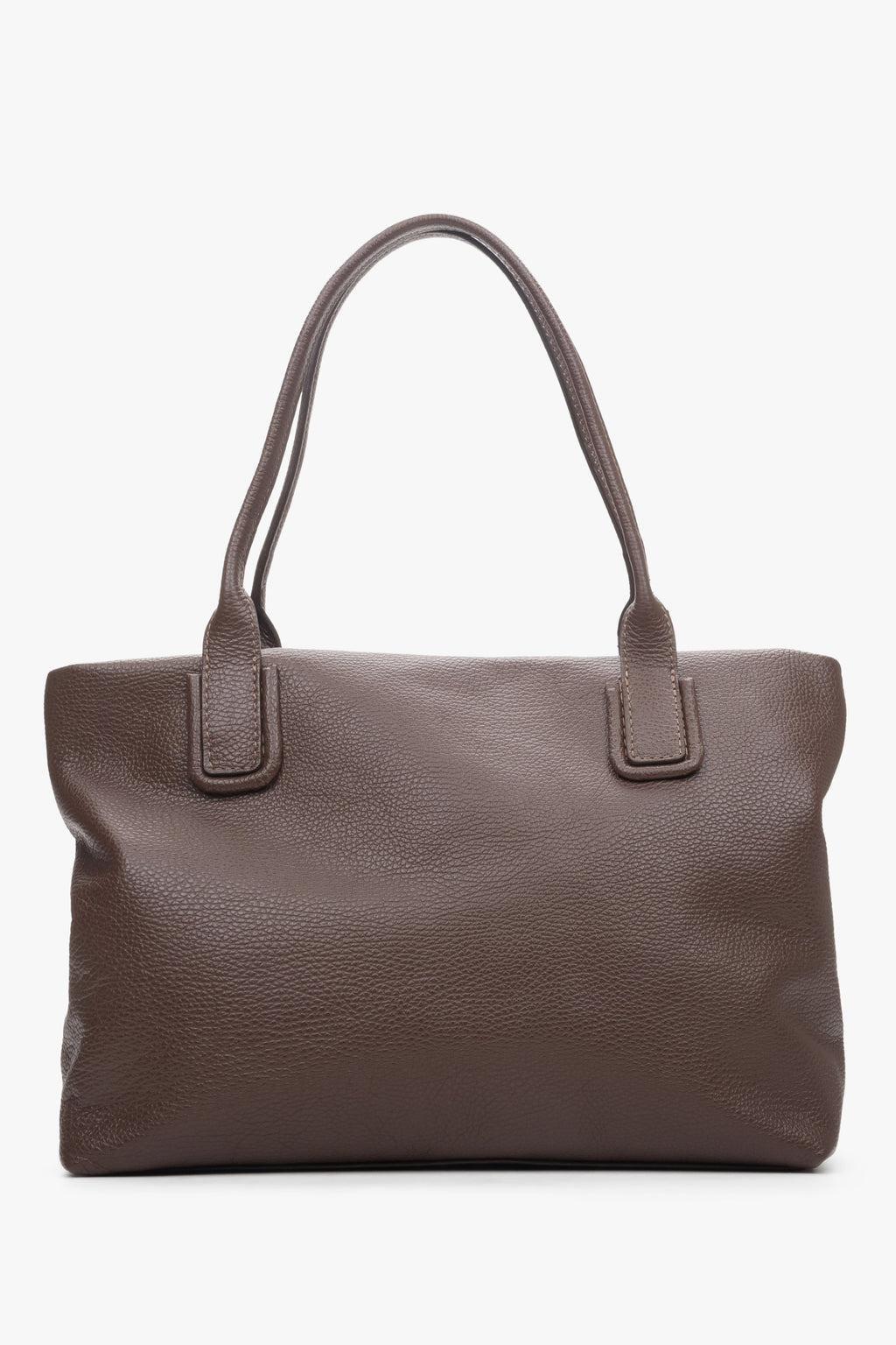 Ciemnobrązowa torebka damska typu shopper z włoskiej skóry naturalnej Estro - tył modelu.