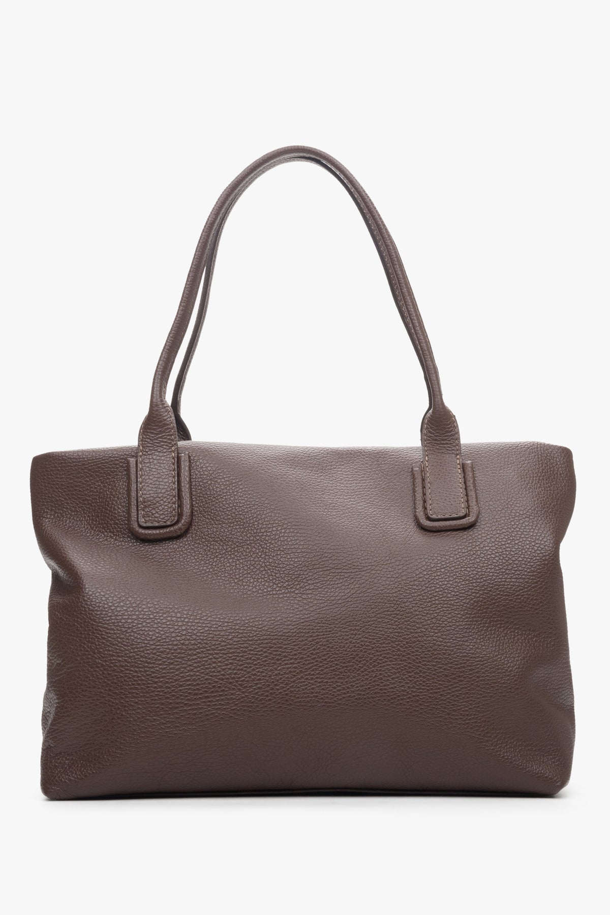 Ciemnobrązowa torebka damska typu shopper z włoskiej skóry naturalnej Estro - tył modelu.