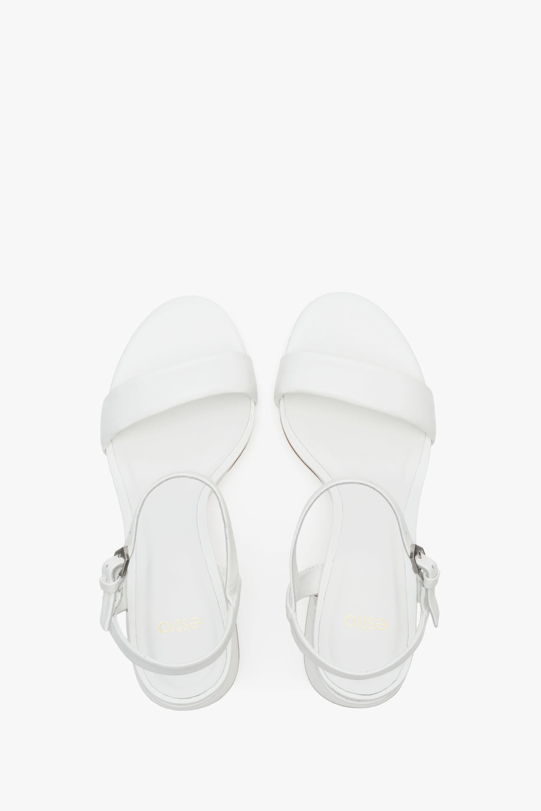 Białe sandały damskie ze skóry naturalnej z kwadratowym obcasem Estro ER00112424