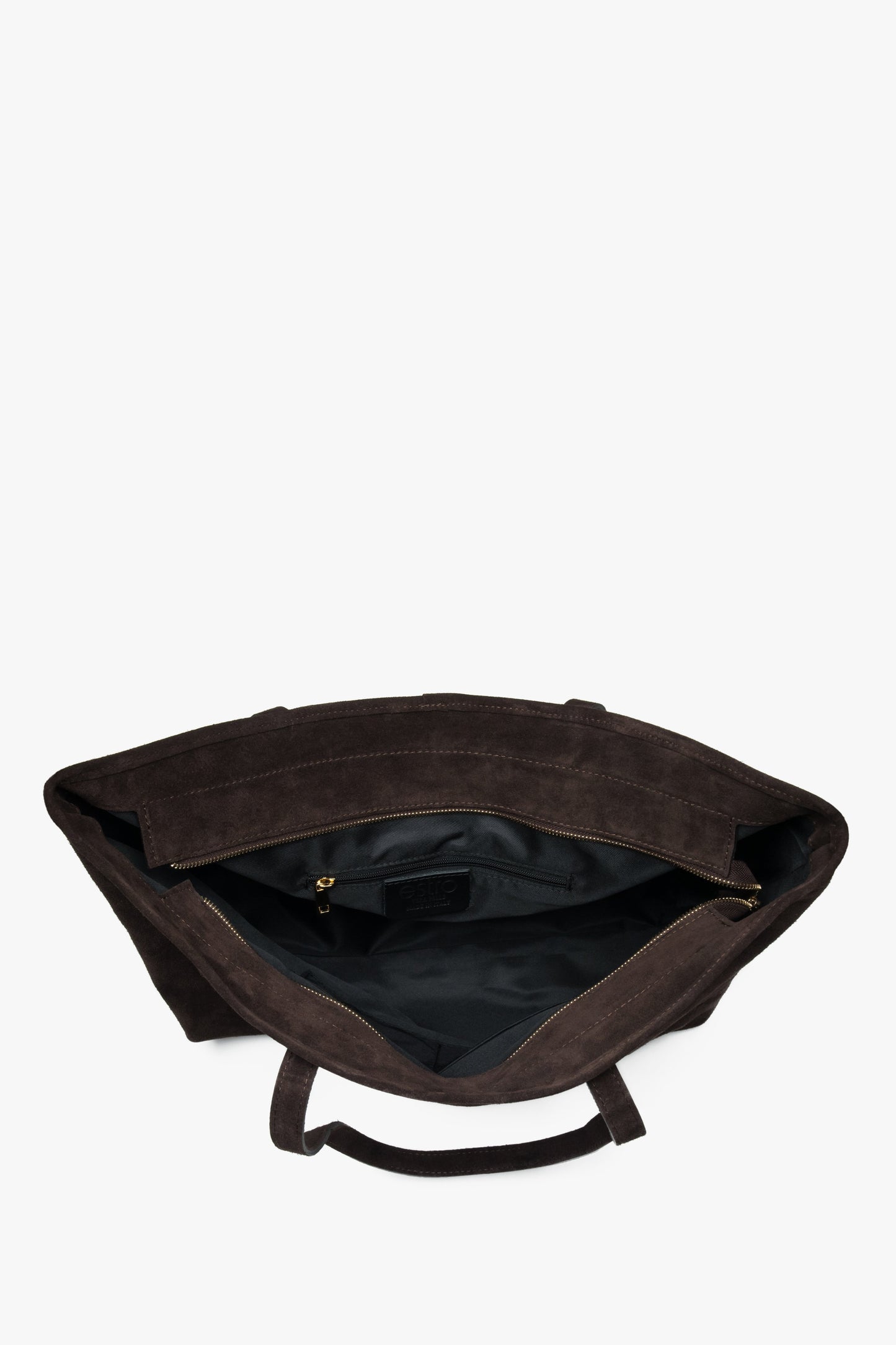 Shopperka damska, ciemnobrązowa, z włoskiego weluru naturalnego Premium, Estro.