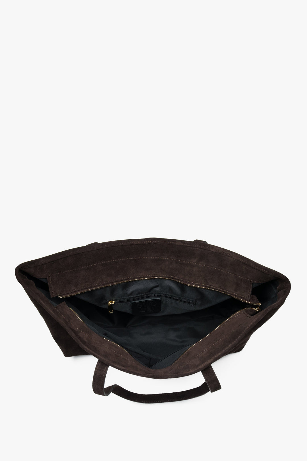 Shopperka damska, ciemnobrązowa, z włoskiego weluru naturalnego Premium, Estro.