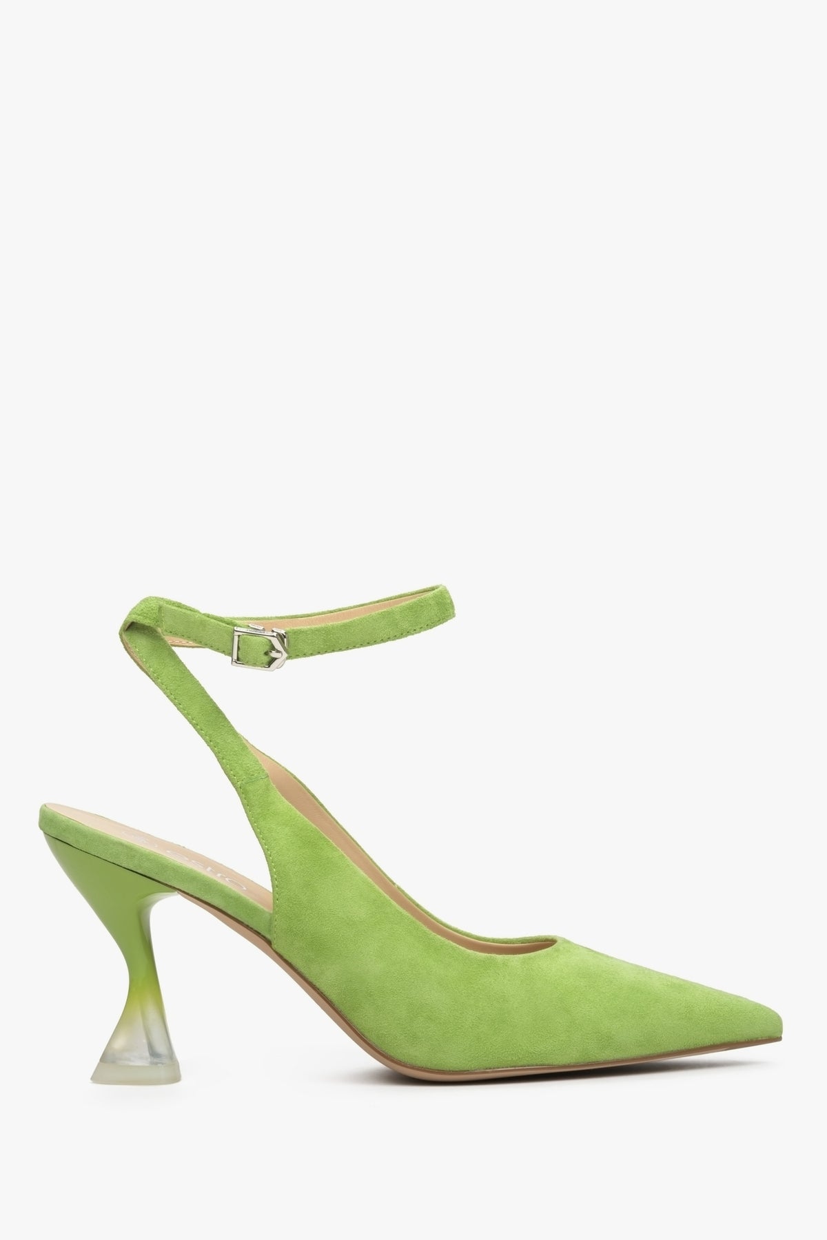 Zielone czółenka damskie z weluru naturalnego z odkrytą piętą Estro ER00113217