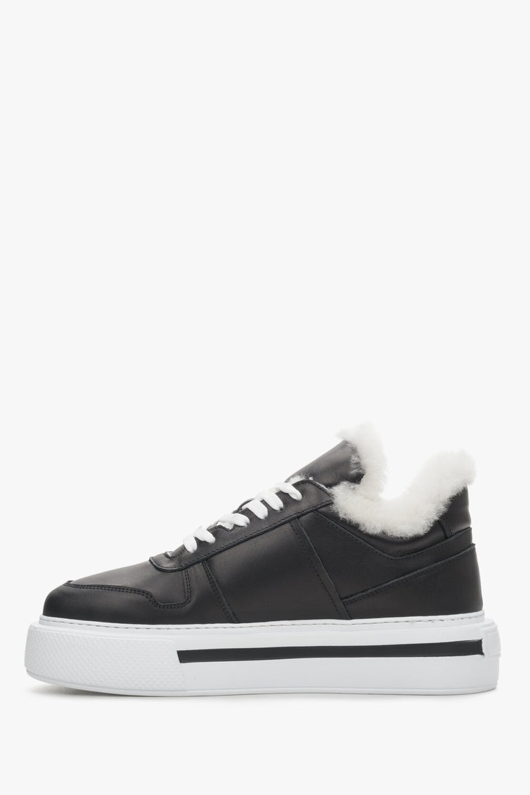 Czarne ocieplane sneakersy damskie ze skóry naturalnej z futerkiem Estro ER00111980