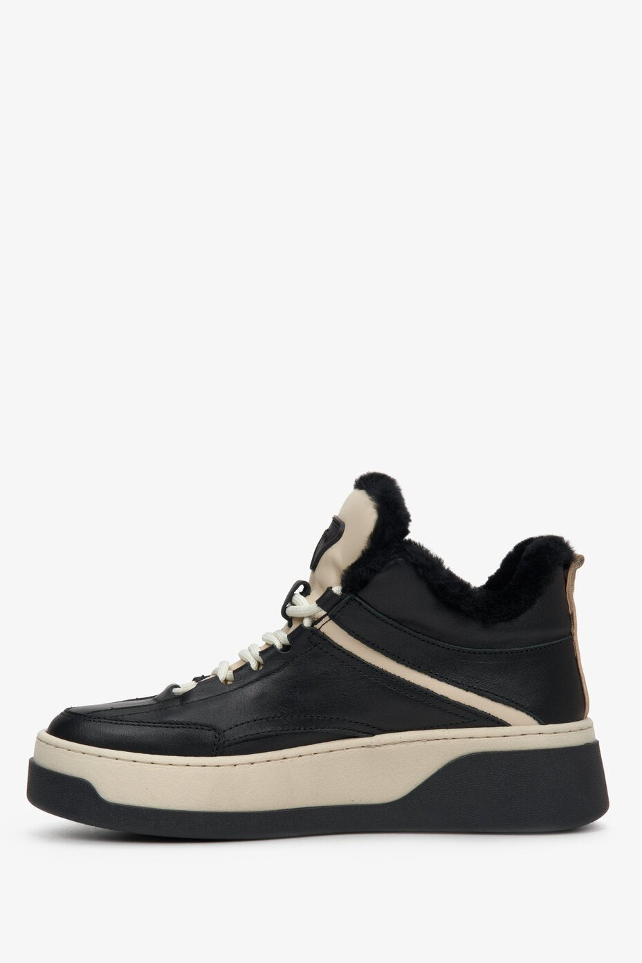 Czarno-beżowe zimowe sneakersy damskie z futerkiem Estro ER00112030