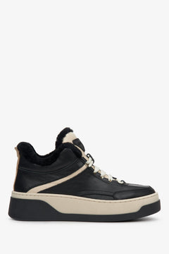 Czarno-beżowe zimowe sneakersy damskie z futerkiem Estro ER00112030