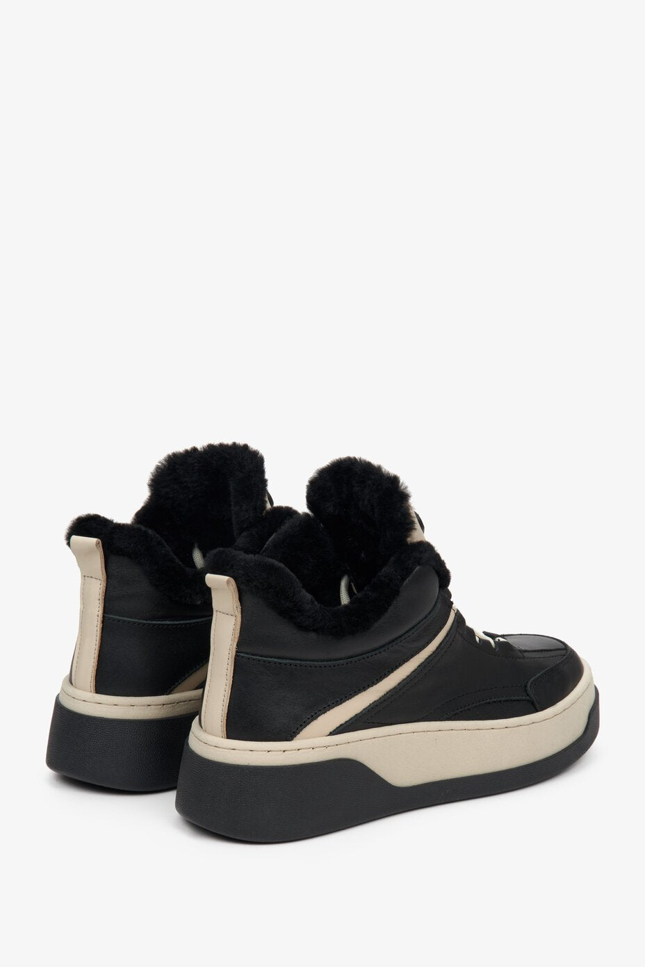 Czarno-beżowe zimowe sneakersy damskie z futerkiem Estro ER00112030
