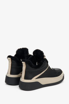 Czarno-beżowe zimowe sneakersy damskie z futerkiem Estro ER00112030