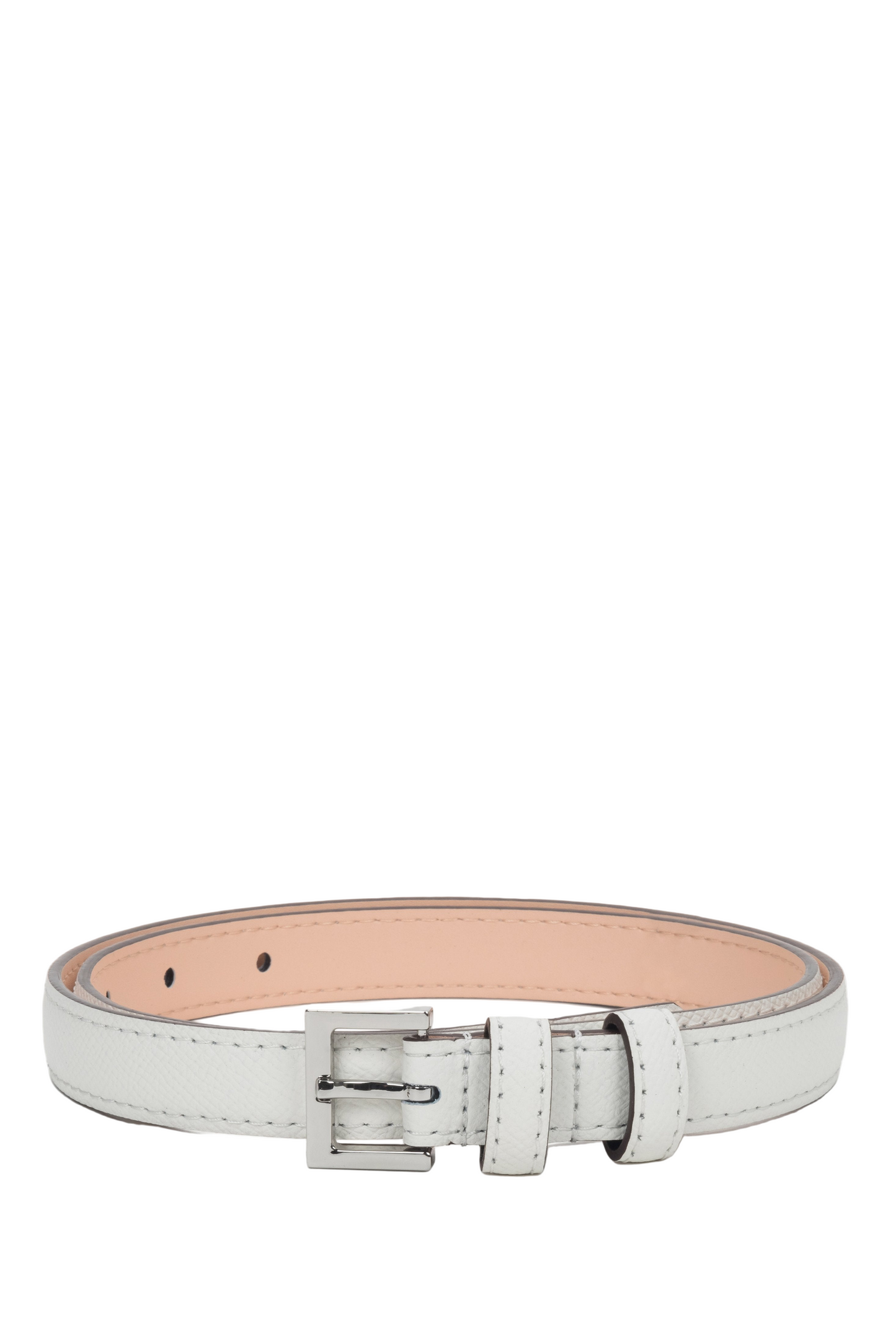 Subtelny biały pasek damski ze skóry naturalnej ze srebrnymi detalami Estro ER00118289