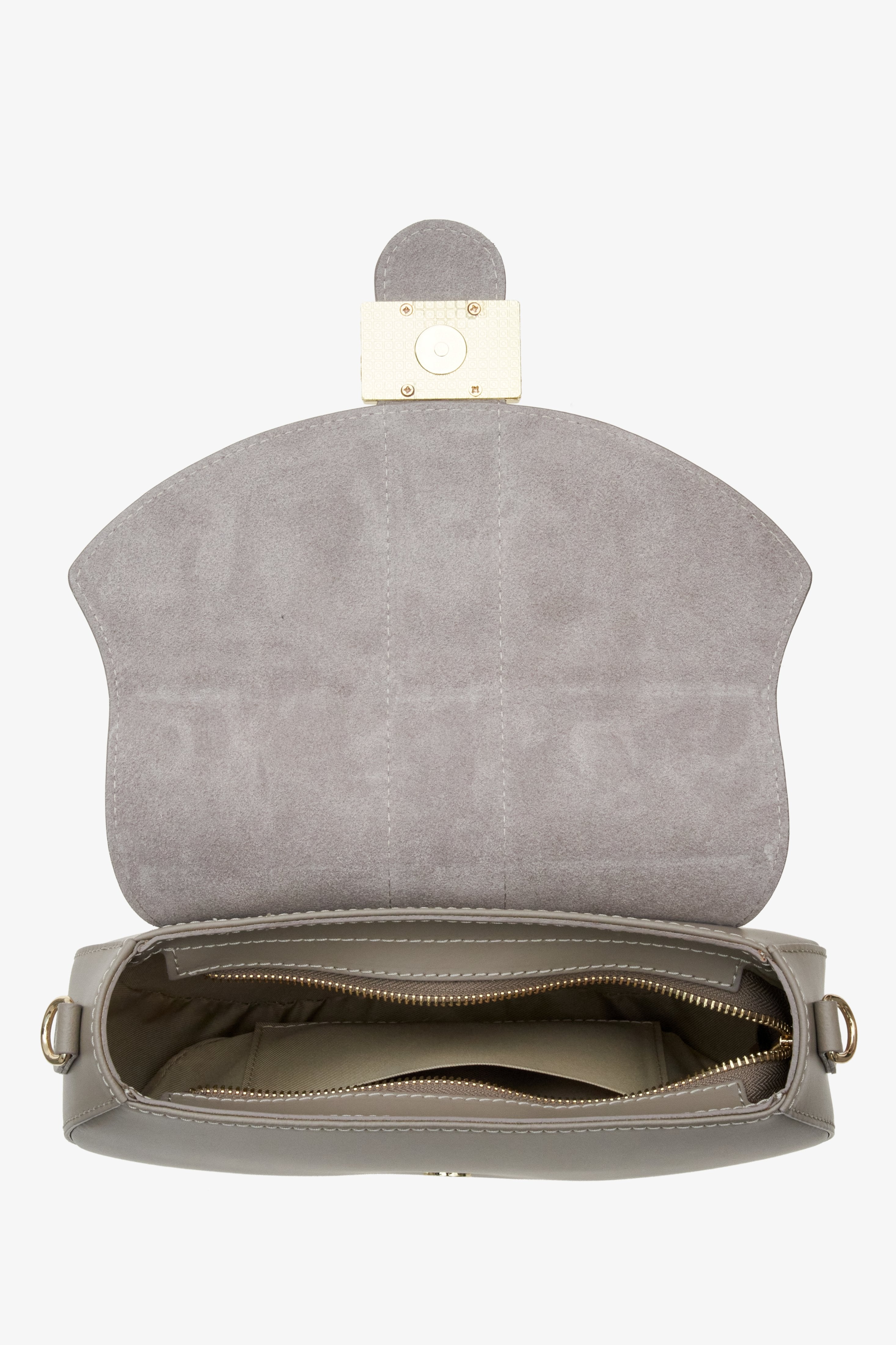 Damska torebka w kształcie podkowy w kolorze szarym Estro - wnętrze modelu.