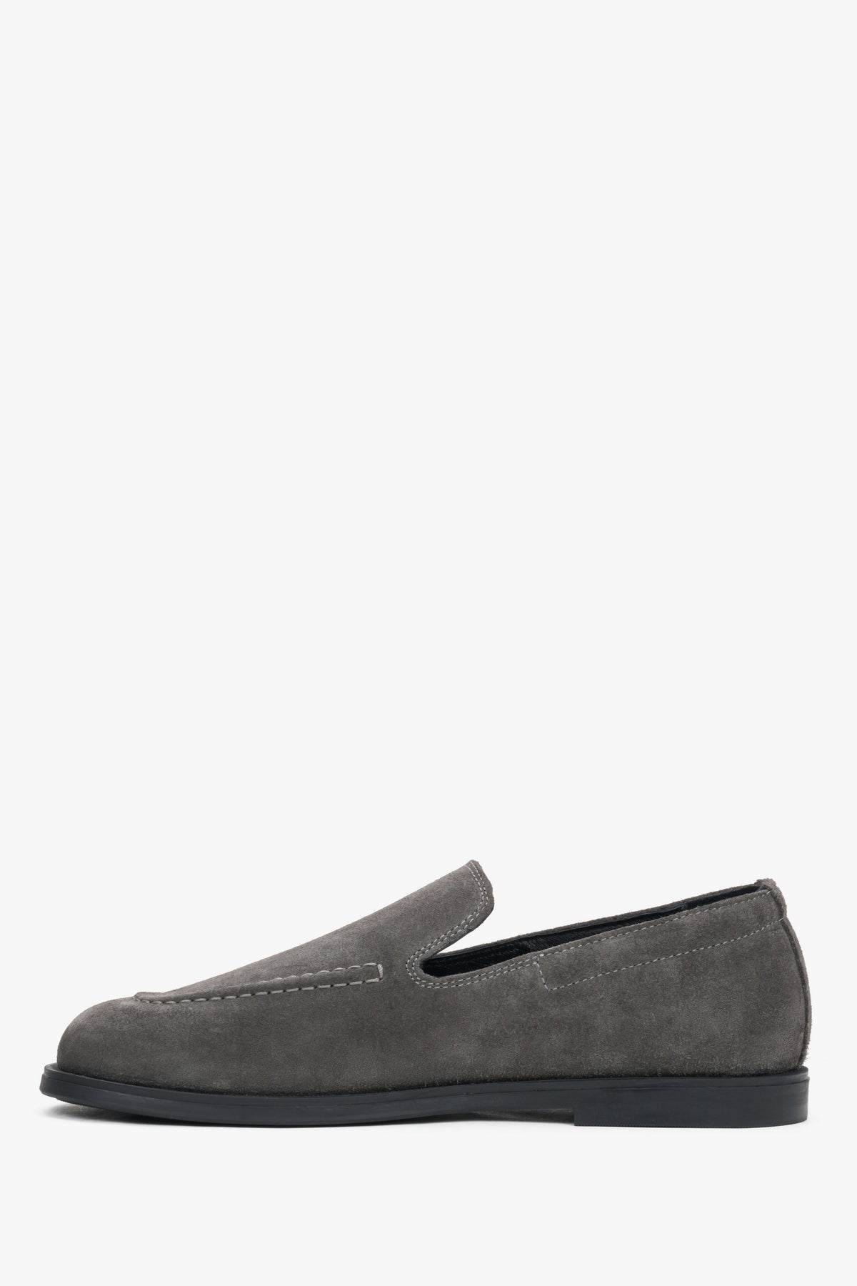 Szare buty damskie z naturalnej skóry welurowej premium o fasonie barefoot Estro.
