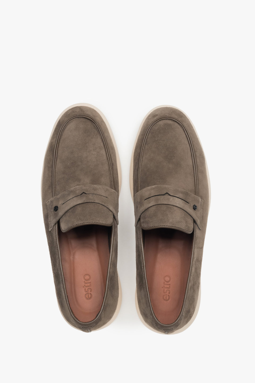 Mokasyny męskie na sprężystej podeszwie, szare, z weluru naturalnego, Estro.