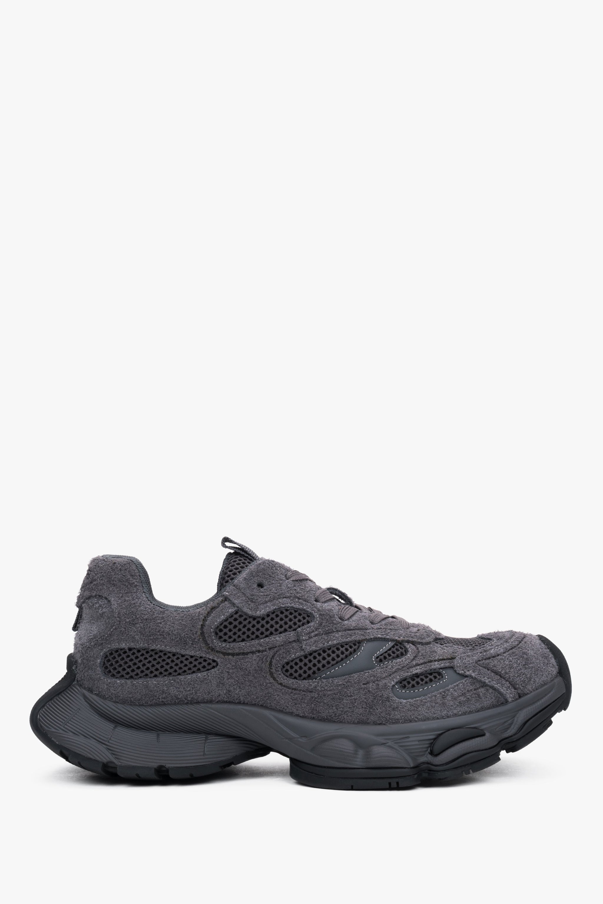 Szare sneakersy damskie z weluru naturalnego na elastycznej podeszwie ES8.