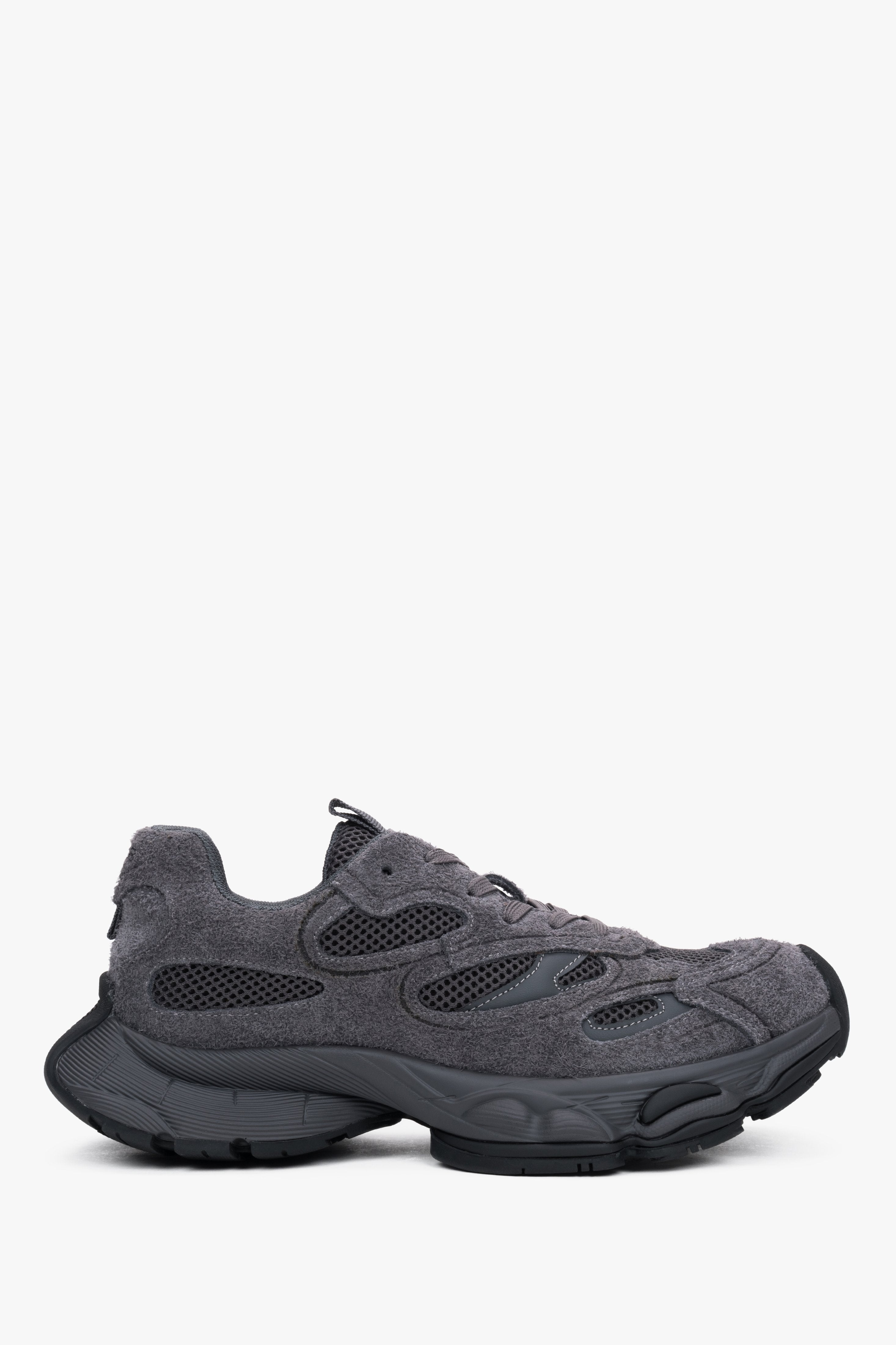 Szare sneakersy damskie z weluru naturalnego na elastycznej podeszwie ES8.