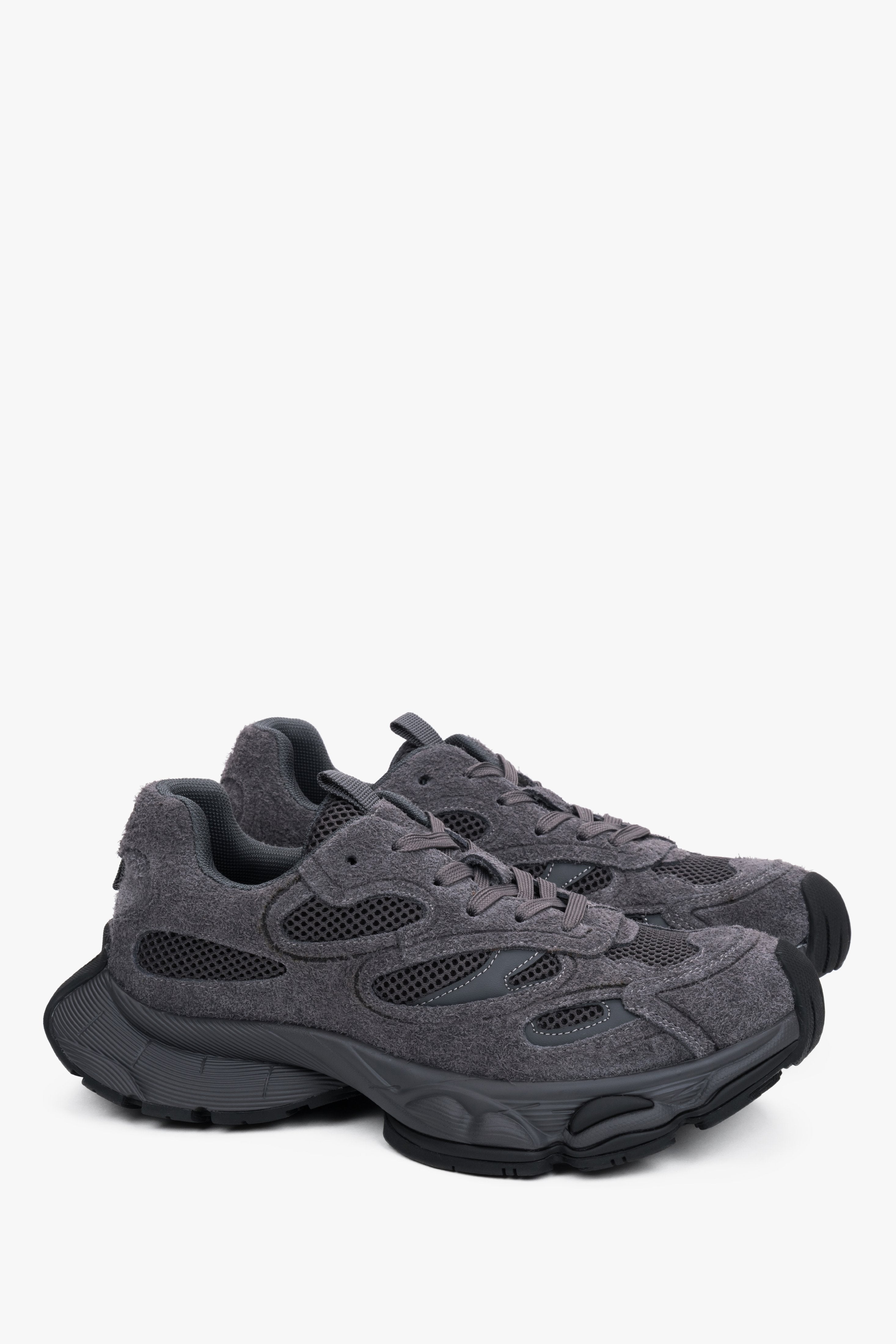 Damskie szare sneakersy z weluru naturalnego na elastycznej podeszwie ES8.