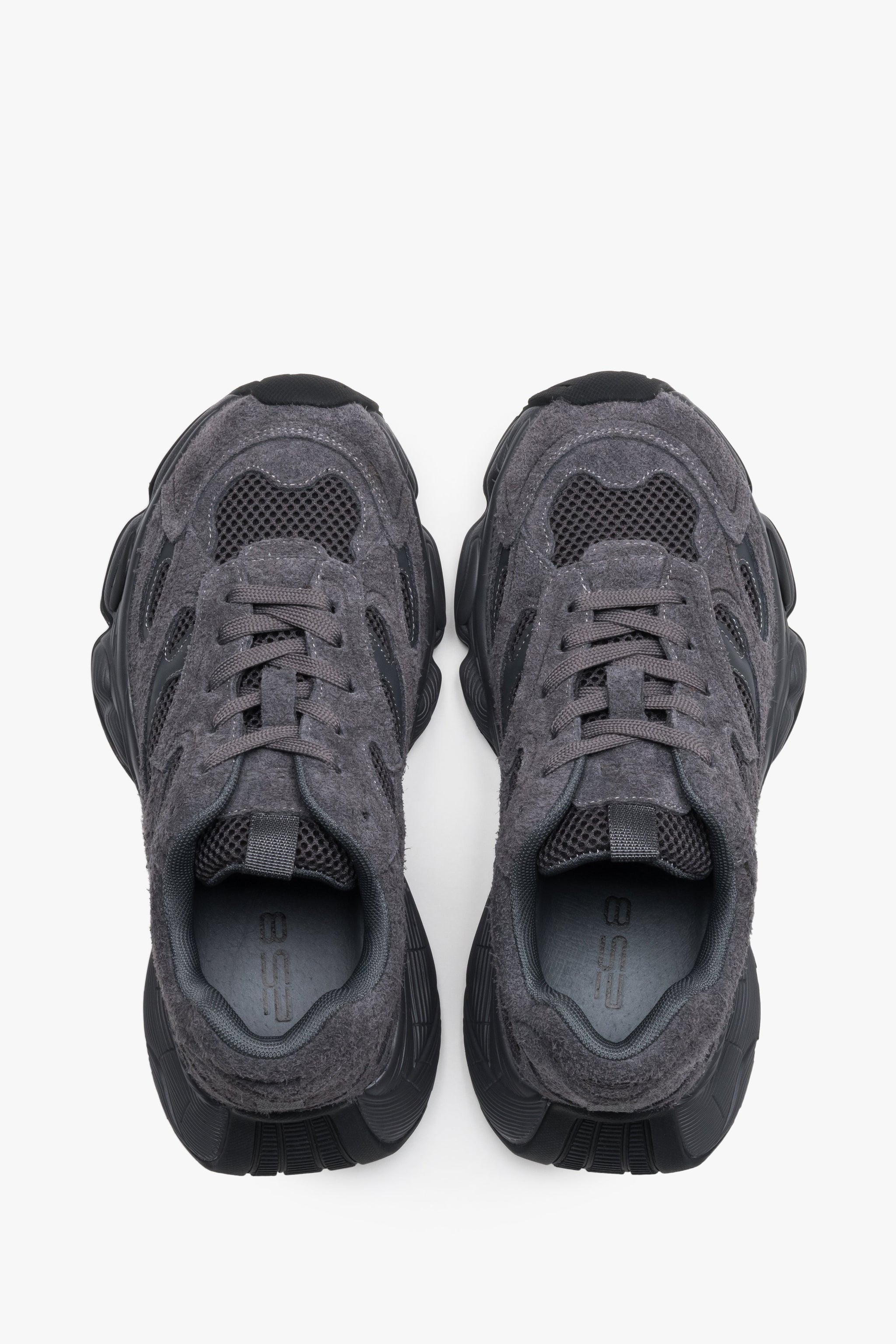 Sneakersy damskie, szare, z weluru naturalnego, na elastycznej podeszwie, ES8.