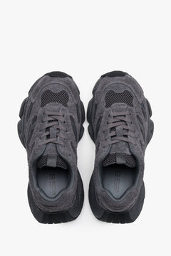 Sneakersy damskie, szare, z weluru naturalnego, na elastycznej podeszwie, ES8.