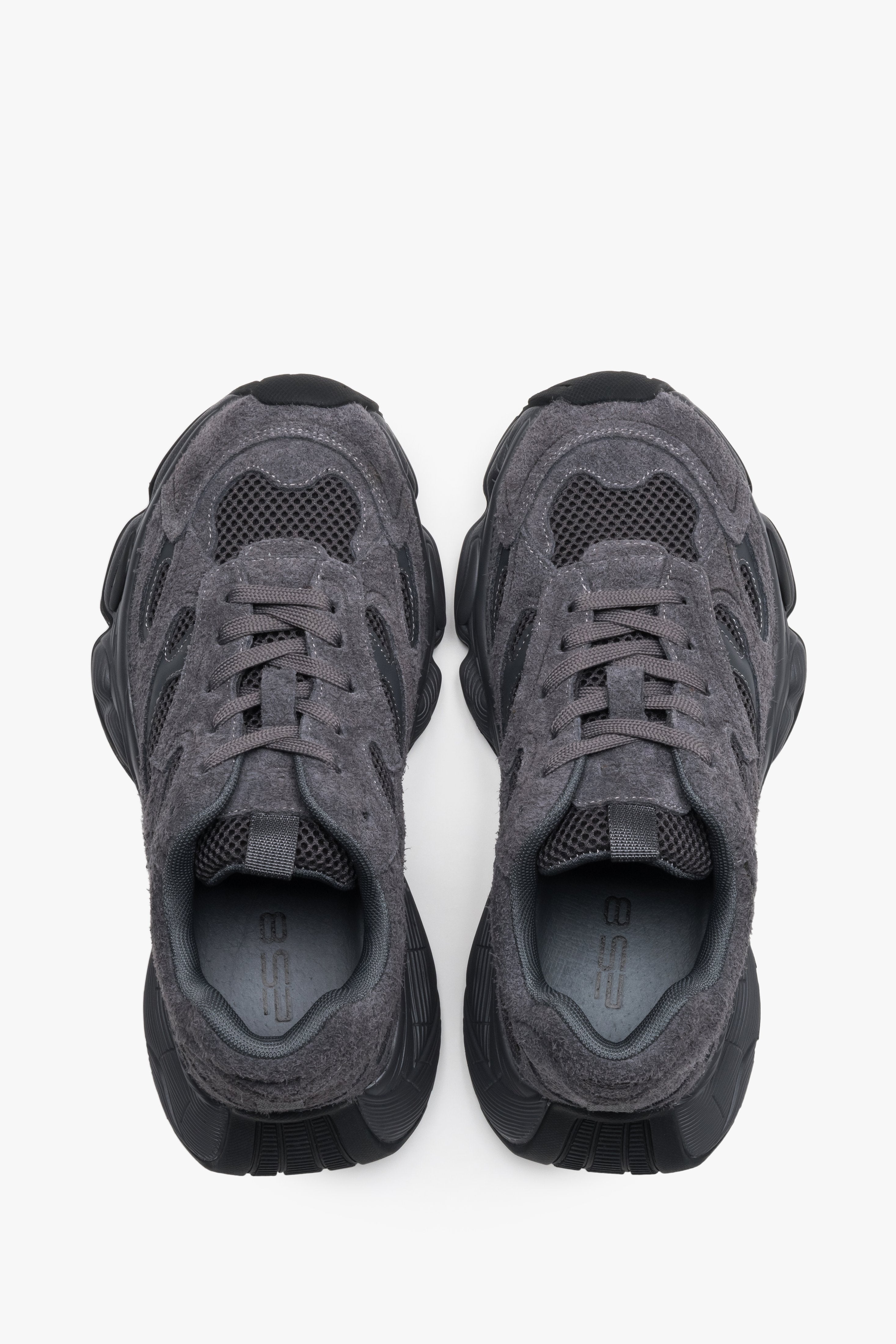 Sneakersy damskie, szare, z weluru naturalnego, na elastycznej podeszwie, ES8.