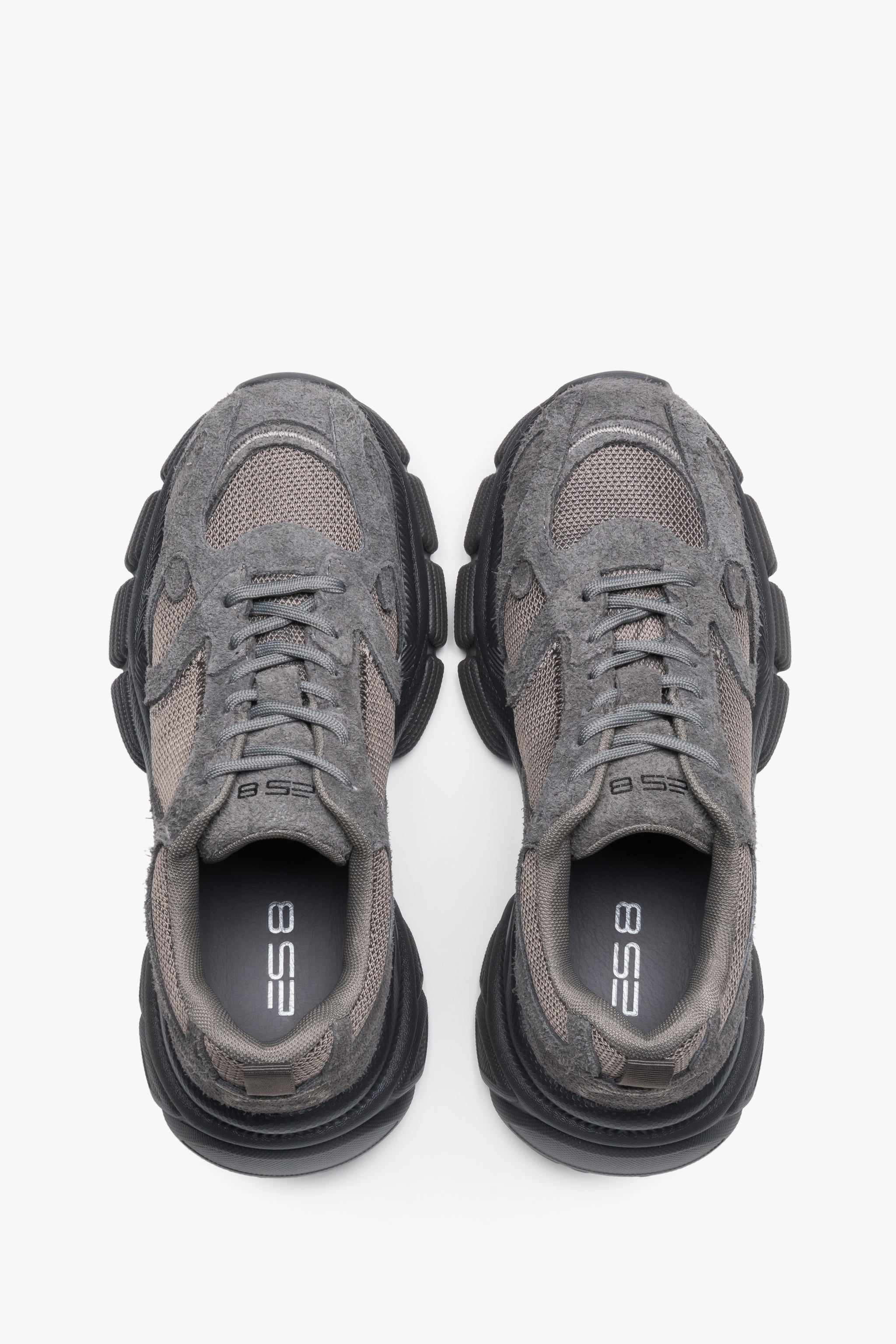 Sneakersy damskie na platformie, szare, z weluru naturalnego i przewiewnej siateczki, ES8.