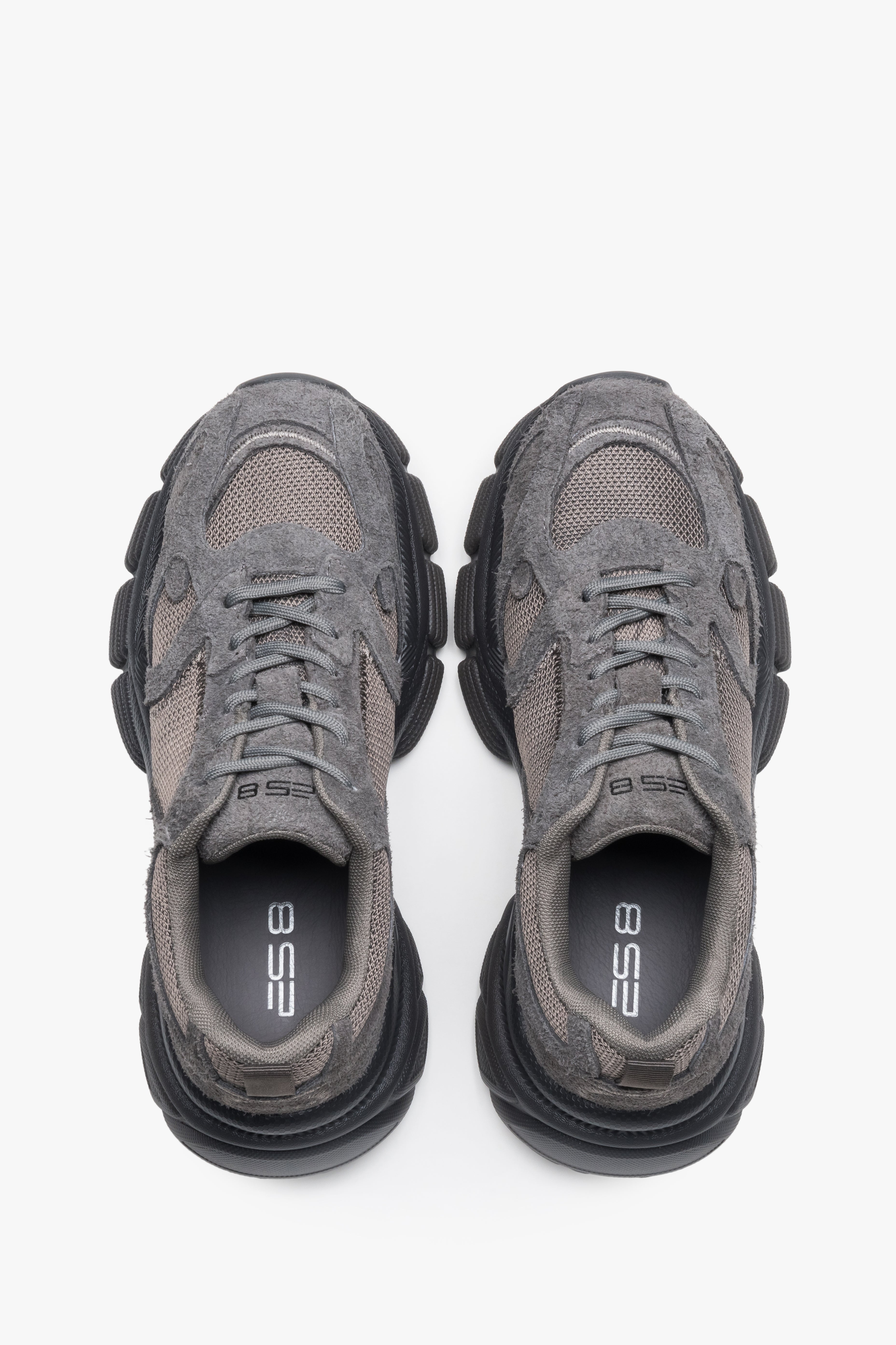 Sneakersy damskie na platformie, szare, z weluru naturalnego i przewiewnej siateczki, ES8.