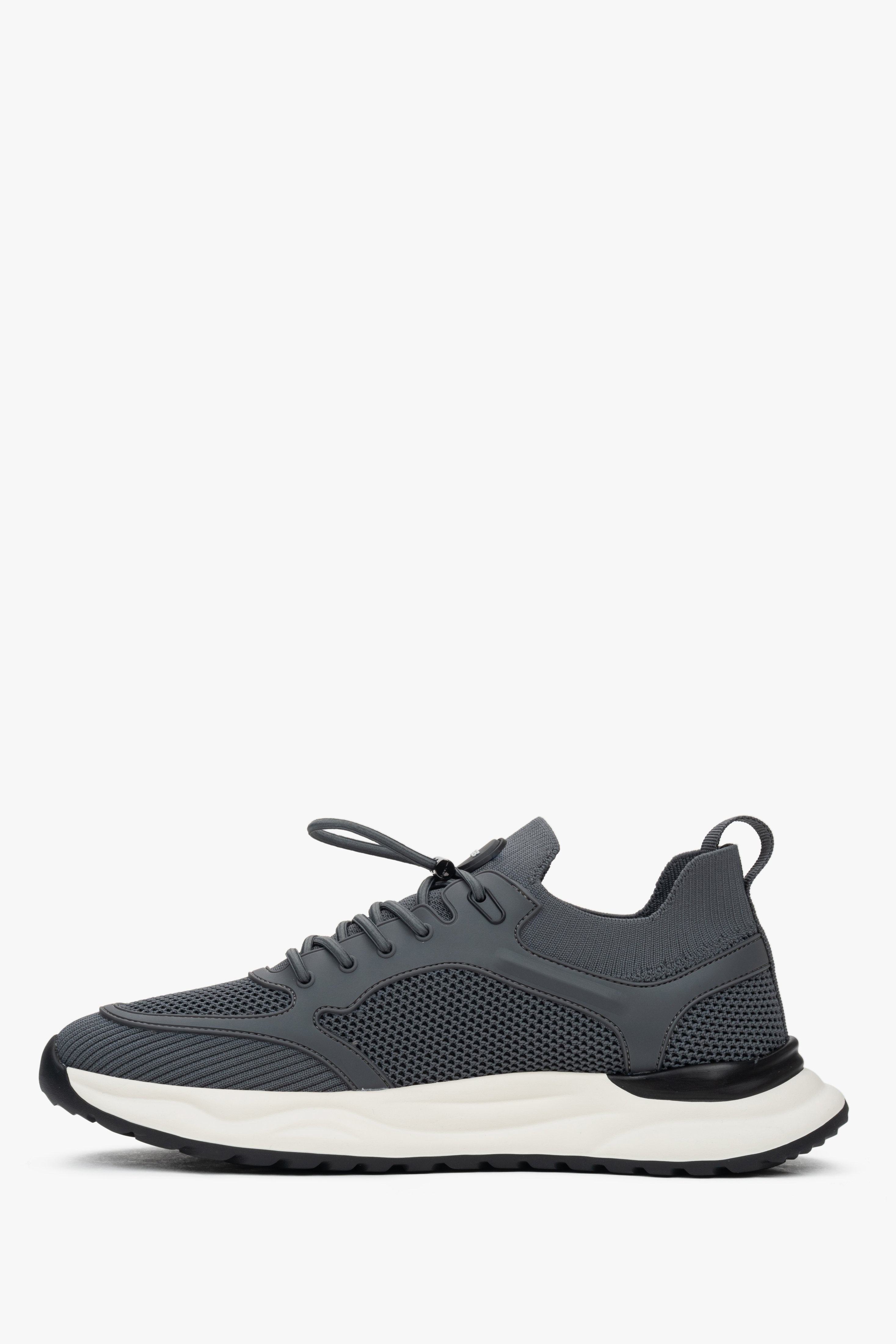 Męskie szare sportowe sneakersy z miękkich tekstyliów i przewiewnej siateczki ES8.