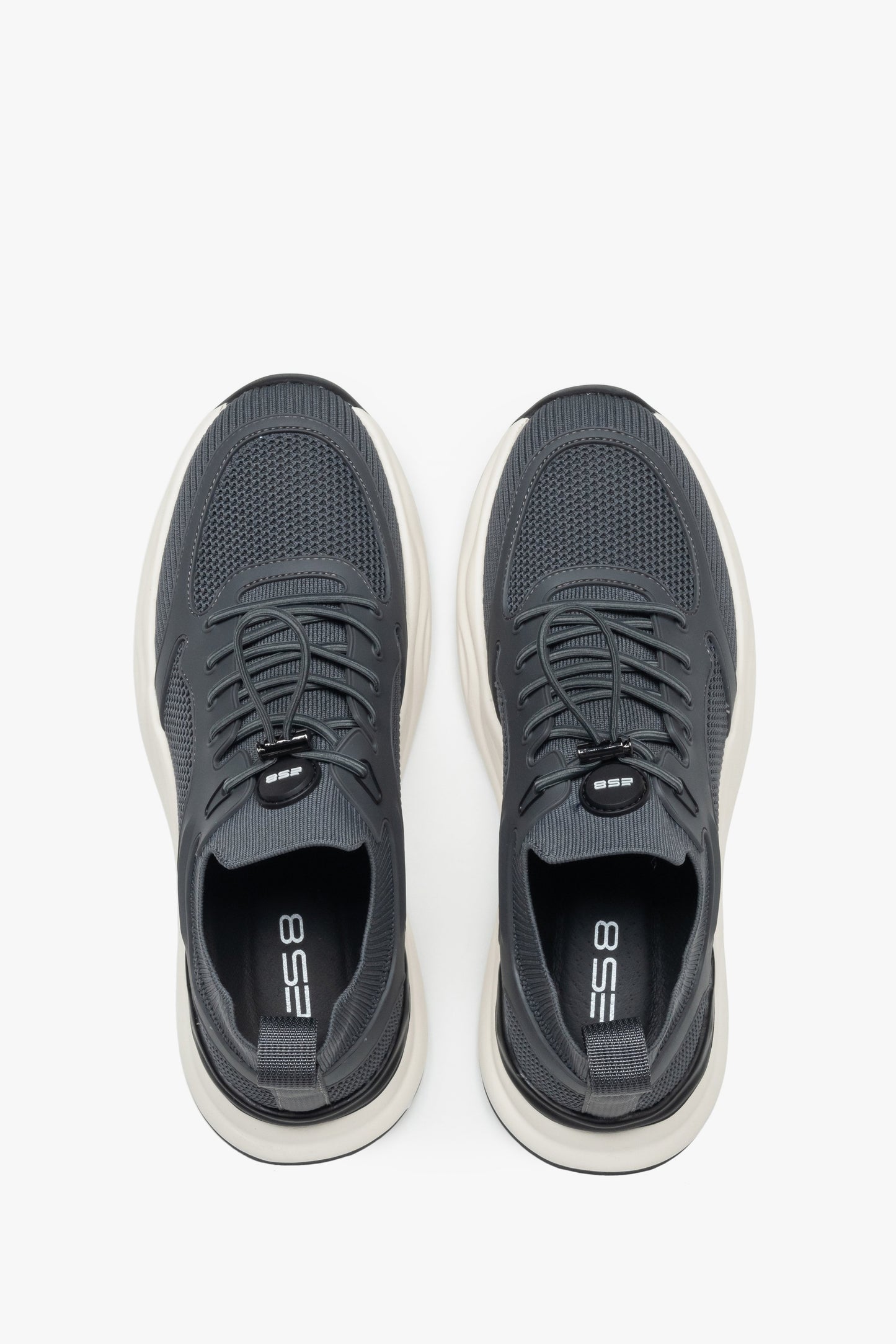 Sneakersy męskie sportowe, szare, z miękkich tekstyliów i przewiewnej siateczki, ES8.