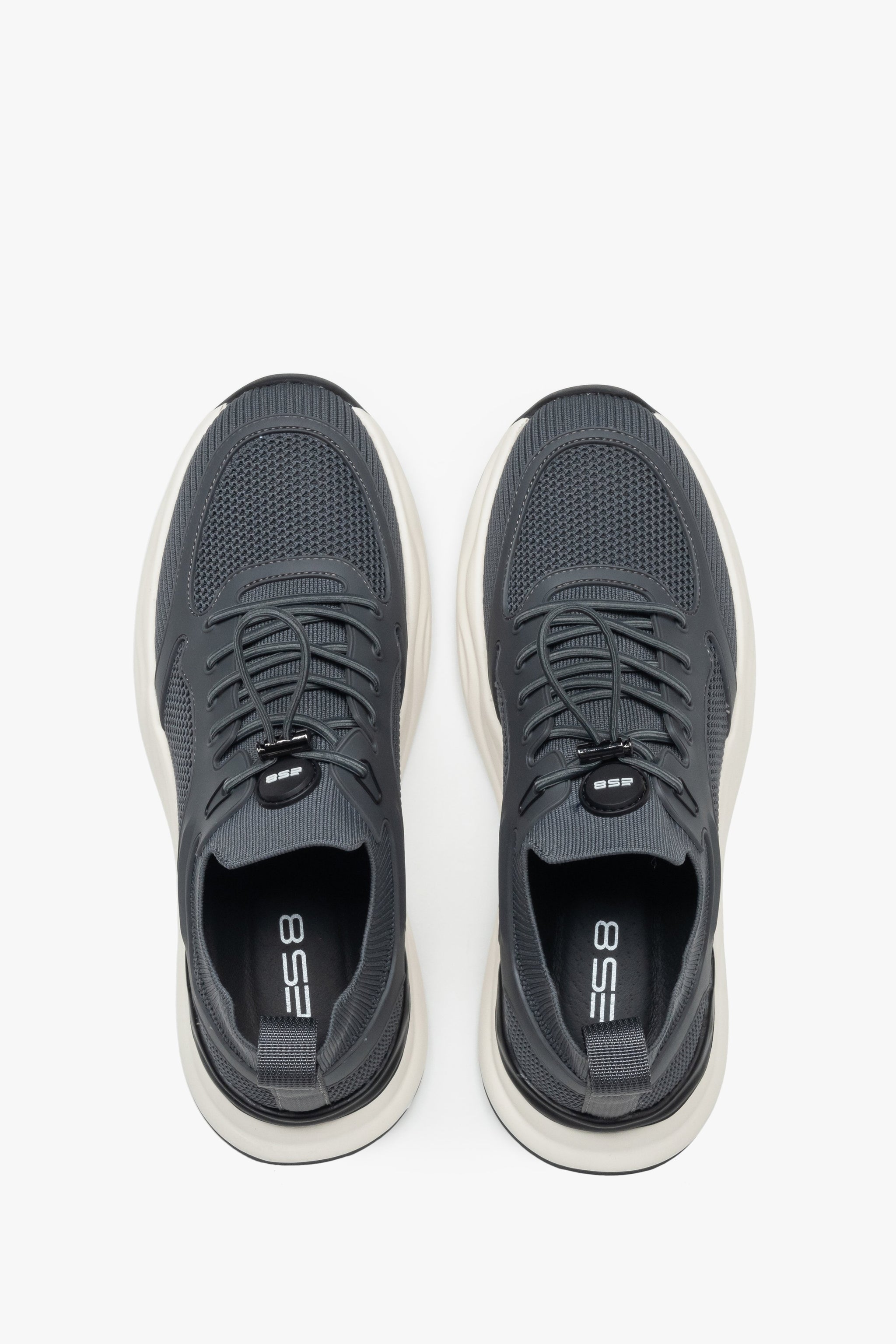 Sneakersy męskie sportowe, szare, z miękkich tekstyliów i przewiewnej siateczki, ES8.