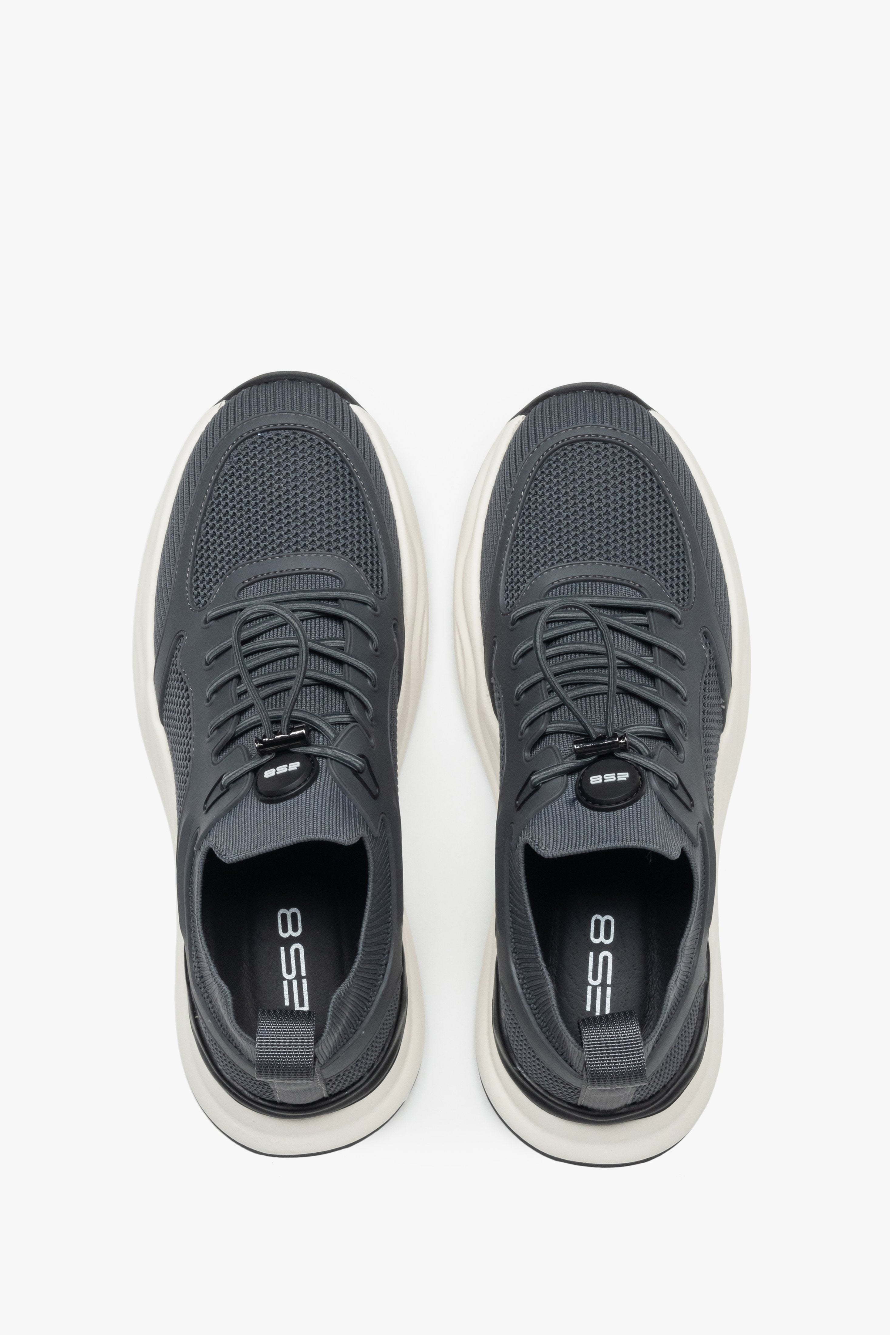Sneakersy męskie sportowe, szare, z miękkich tekstyliów i przewiewnej siateczki, ES8.