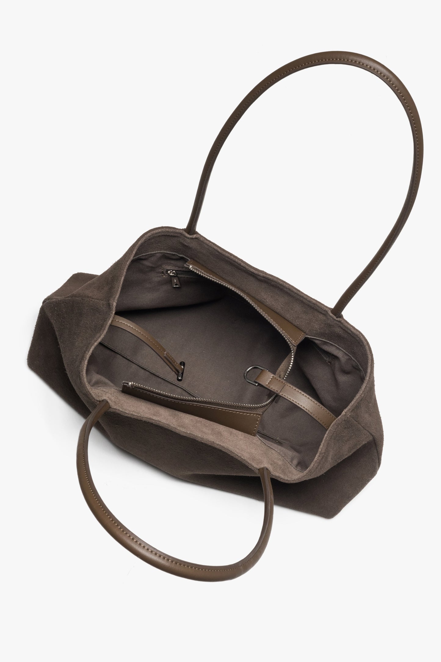 Torebka damska na ramię, szarobeżowa, z miękkiego weluru naturalnego, Estro.