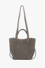 Szarobrązowa torebka damska z długimi rączkami z włoskiego weluru naturalnego Premium Estro ER00118369.