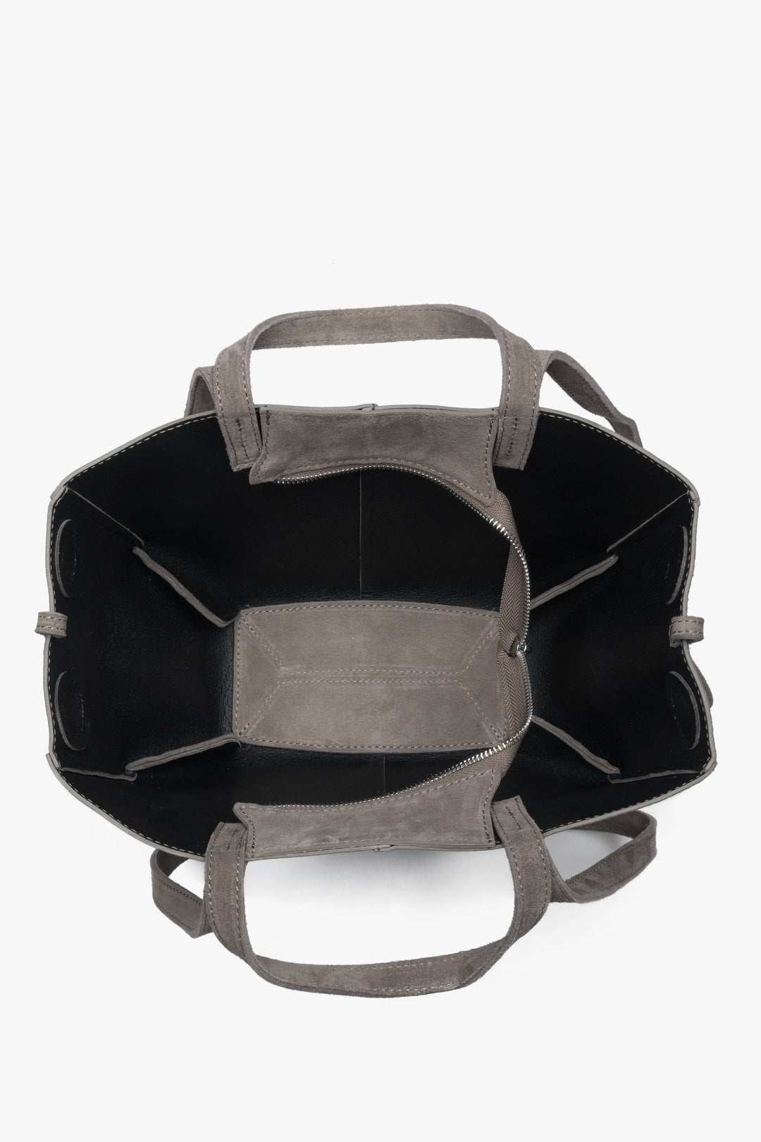 Torebka damska z długimi rączkami, szarobrązowa, z włoskiego weluru naturalnego Premium, Estro.