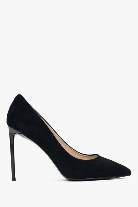 Czarne buty damskie na smukłej szpilce z naturalnego weluru Estro ER00112792