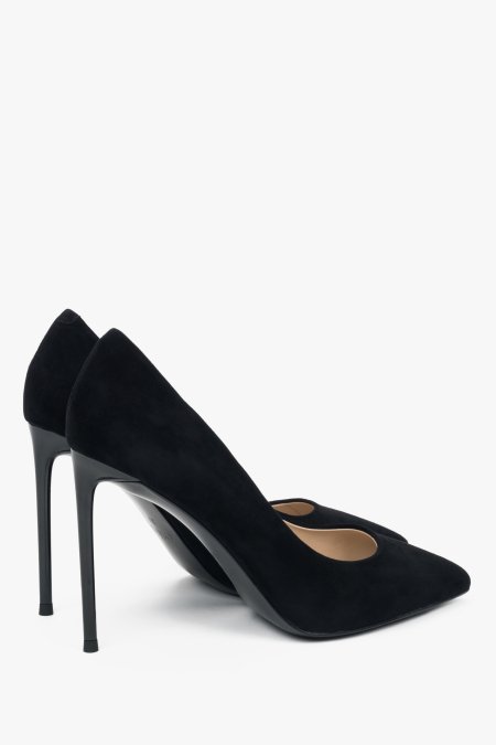 Czarne buty damskie na wysokiej szpilce z naturalnego weluru