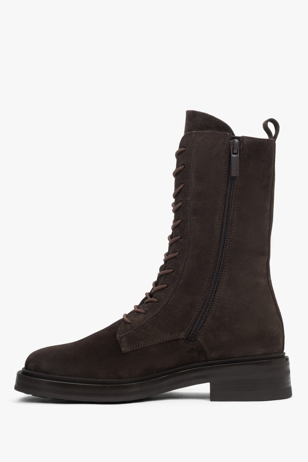 Damskie ciemnobrązowe sztyblety z wysoką cholewą z włoskiej skóry naturalnej Premium Estro.