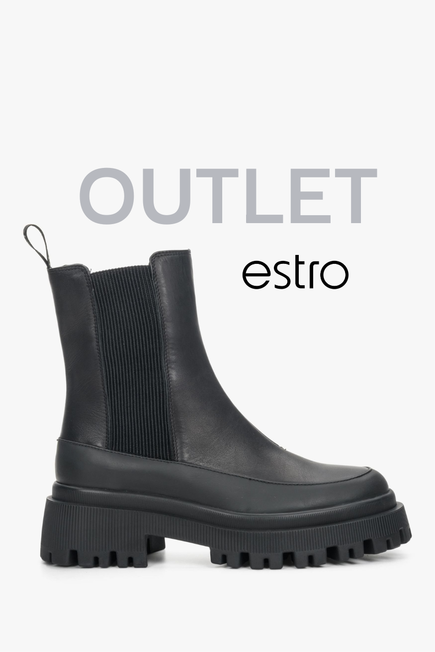 Czarne sztyblety damskie na platformie z włoskiej skóry naturalnej Premium Estro OUTLET.