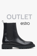 Czarne sztyblety damskie z włoskiej skóry naturalnej z ozdobną perforacją Estro OUTLET.