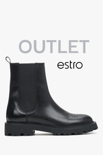 Czarne sztyblety damskie z włoskiej skóry naturalnej z ozdobną perforacją Estro OUTLET.