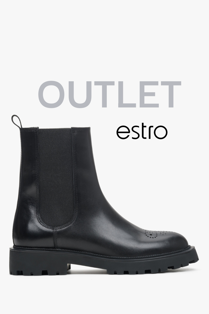 Czarne sztyblety damskie z włoskiej skóry naturalnej z ozdobną perforacją Estro OUTLET.
