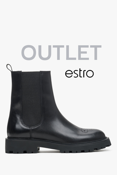 Czarne sztyblety damskie z włoskiej skóry naturalnej z ozdobną perforacją Estro OUTLET.