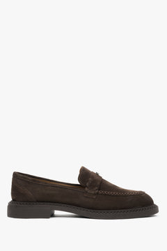 Brązowe loafersy damskie typu Penny z włoskiego weluru naturalnego Premium Estro ER00116793.