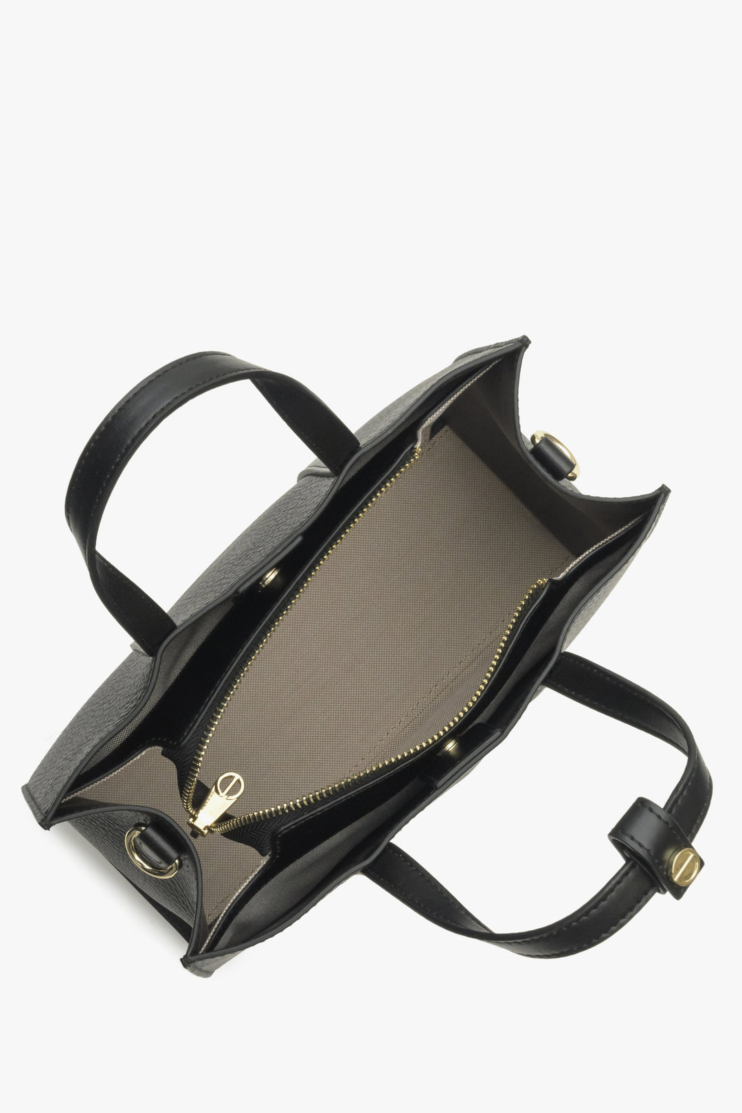 Skórzana czarna torba damska shopper Estro - prezentacja wnętrza modelu.