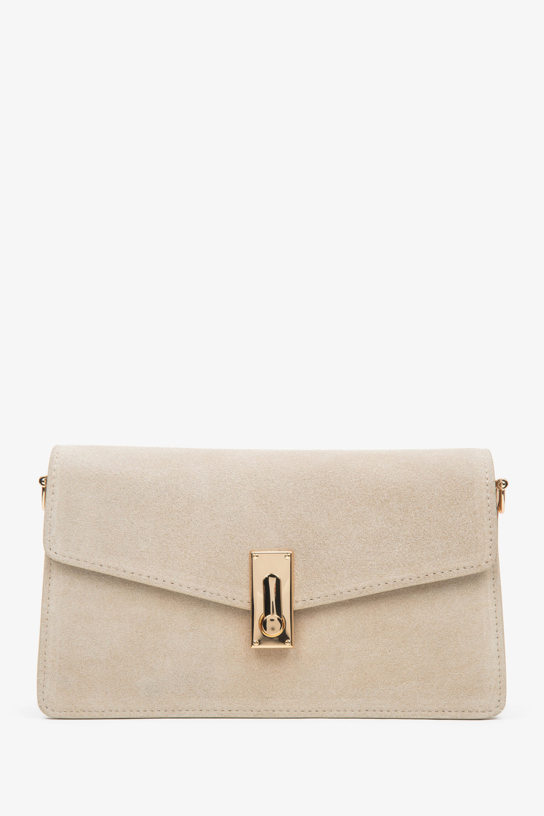 Mała jasnobeżowa torebka damska na ramię z weluru naturalnego Estro ER00116852.