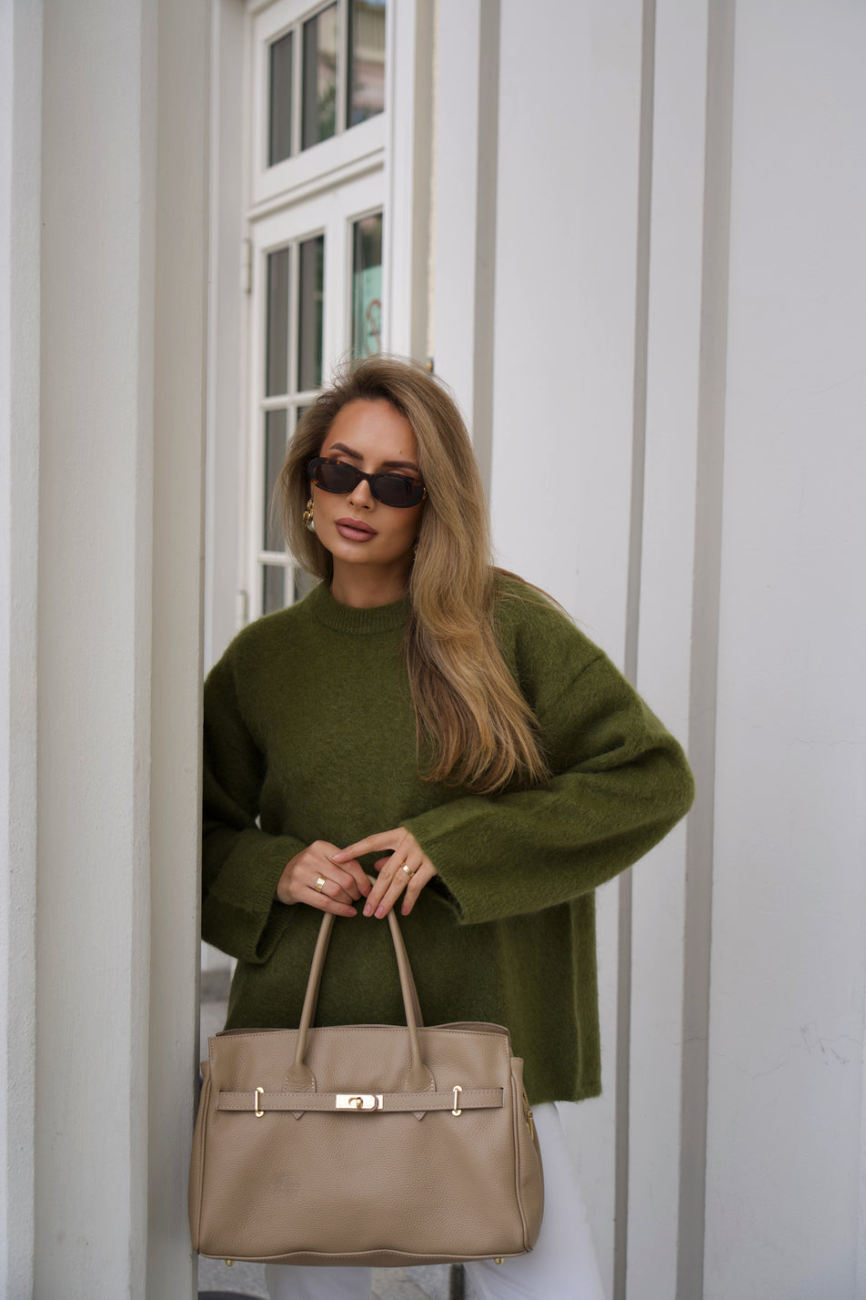 Duża beżowa torebka damska z włoskiej skóry naturalnej Premium Estro ER00116801