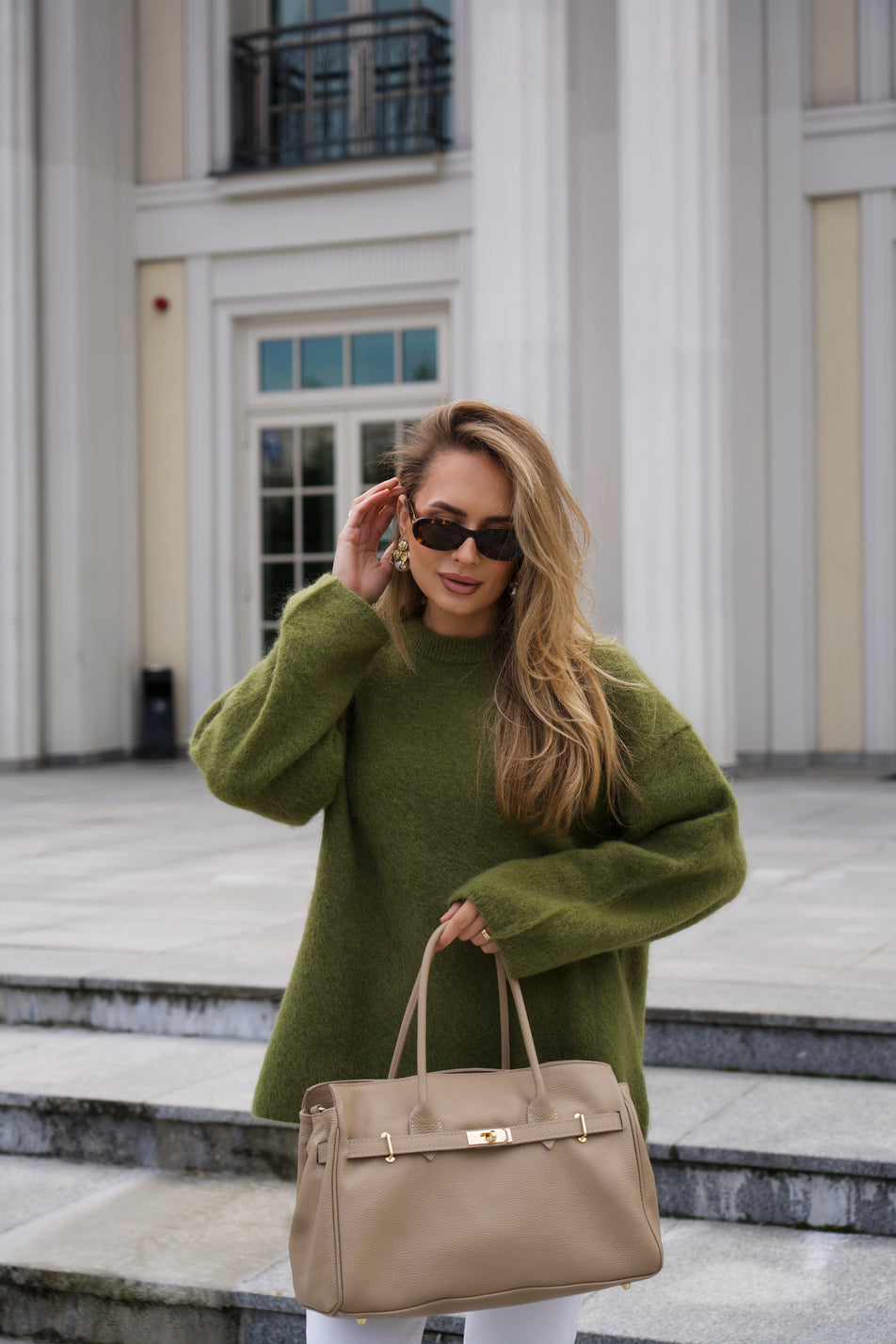 Duża beżowa torebka damska z włoskiej skóry naturalnej Premium Estro ER00116801