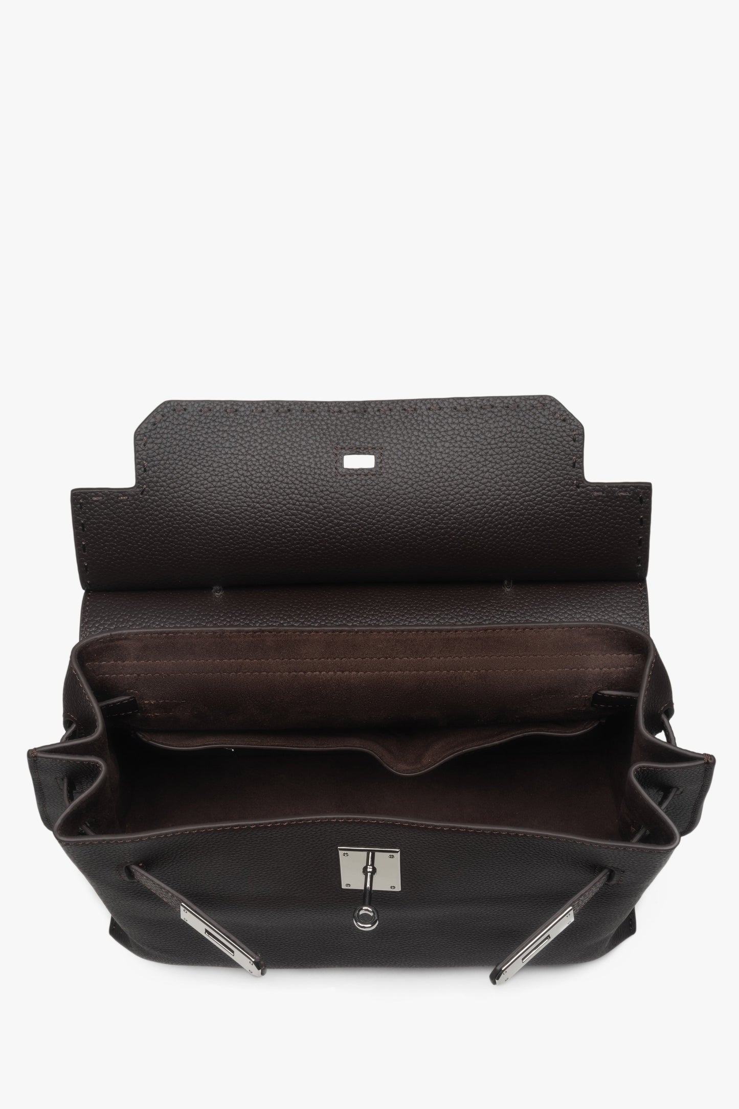 Ze skóry naturalnej, torebka damska typu kuferek w kolorze ciemnobrązowym Estro.