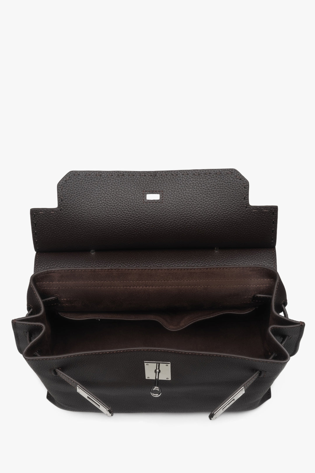 Ze skóry naturalnej, torebka damska typu kuferek w kolorze ciemnobrązowym Estro.